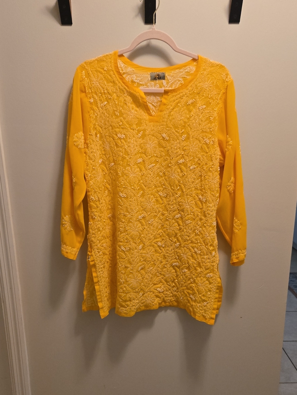 Yellow Embroidered Women's Tunic Top